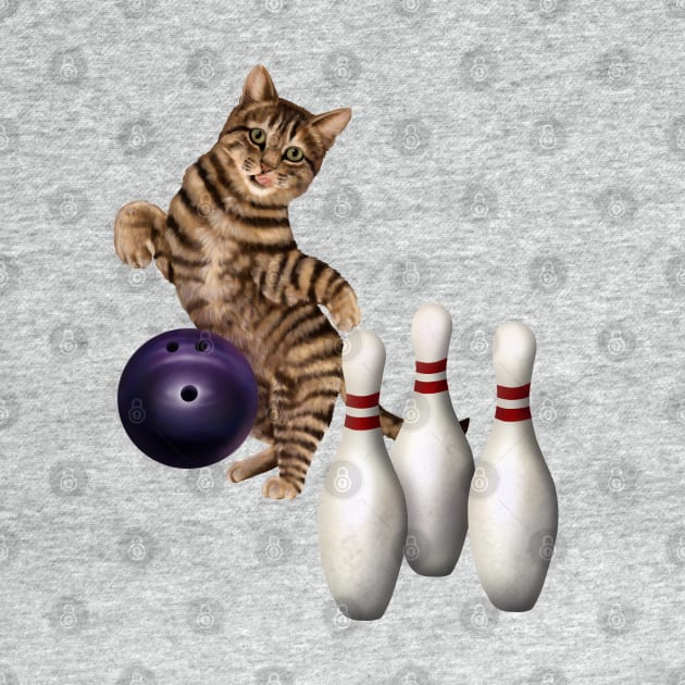 Bowling tabby cat by Mehu Art